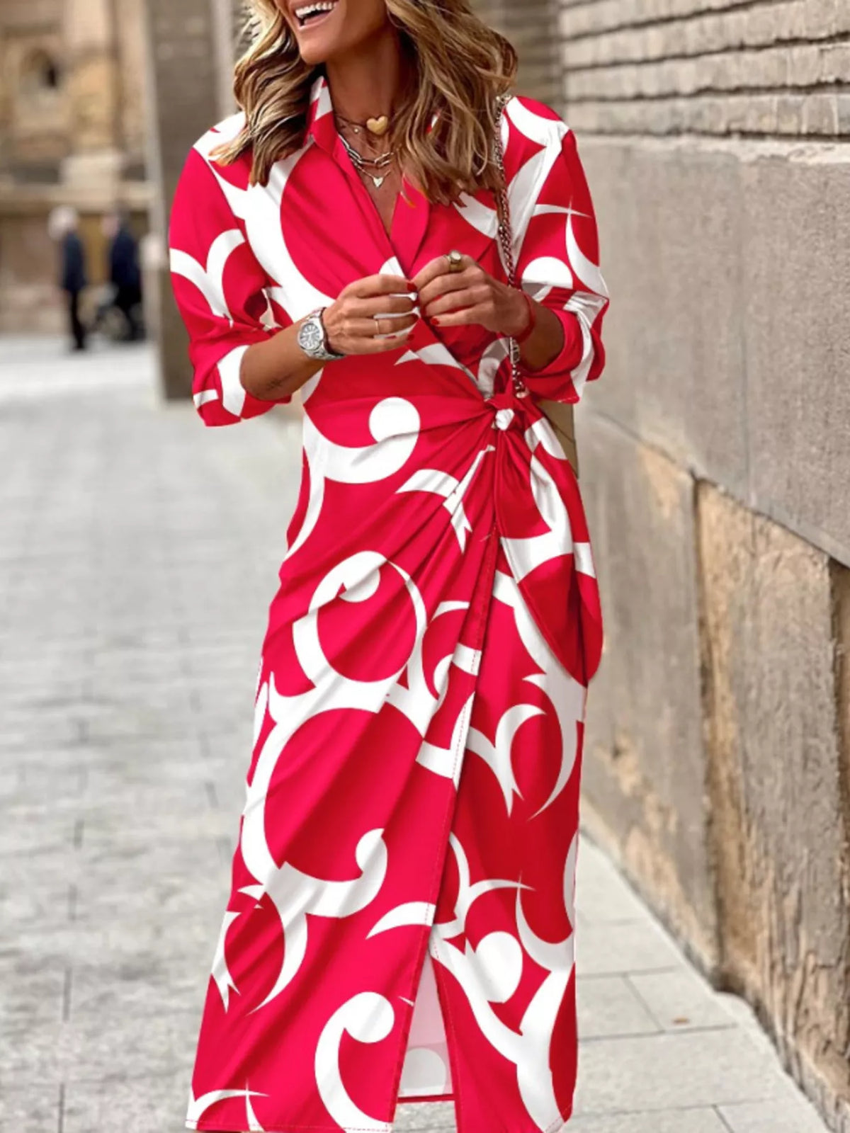 Printed Collared Neck Shirt Dress