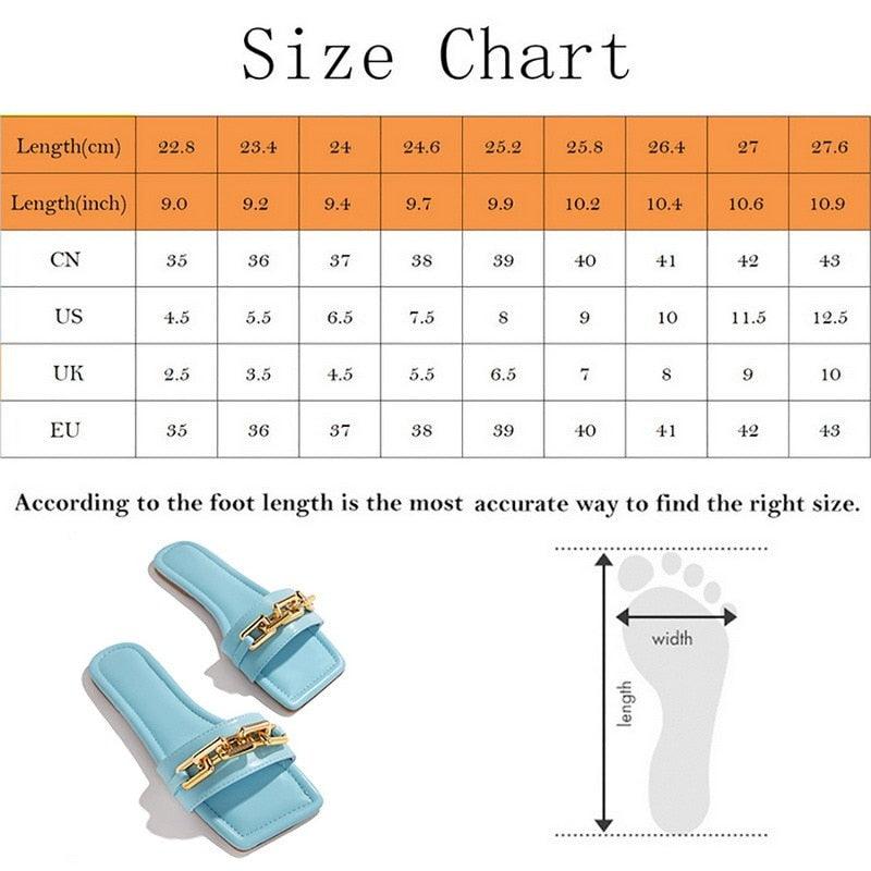 Women Slipper Sandals Gold Chain Closed Toe Slip On Flat Heels Square Head Casual Slides Flip Flop Chunky Heel Mules Open Toe Slip On Dress Backless High Heels Slides Slippers